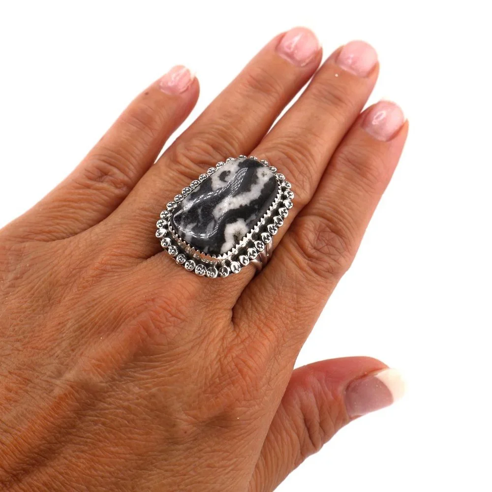 Native American Jasper Zebra Ring Navajo Handmade‎ Jewelry Sterling Sz 8.5 US**